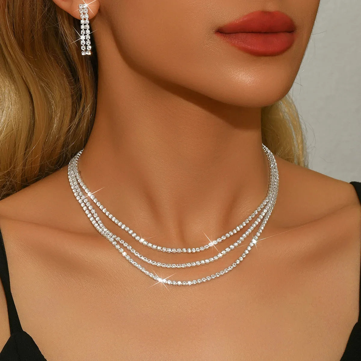 Elegant Women's Jewelry Set Zinc Alloy Chain Necklace Earrings Perfect for Weddings Parties Festivals All Season Wear Main image