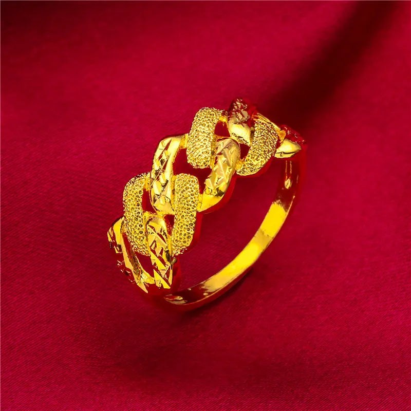 Women's Woven Pattern Gold Tone Open Adjustable Ring Fashion Jewelry For Daily Wear Party Date Gift 5 Optional Styles For Female