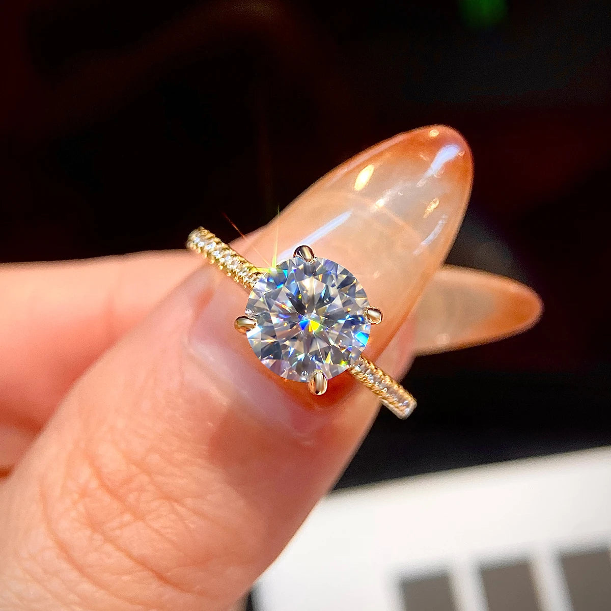 GRA Real 925 Sterling Silver Gorgeous Shiny 2 Carat Zircon Round Ring for Women Engagement Luxury High Quality Fine Jewelry Main image