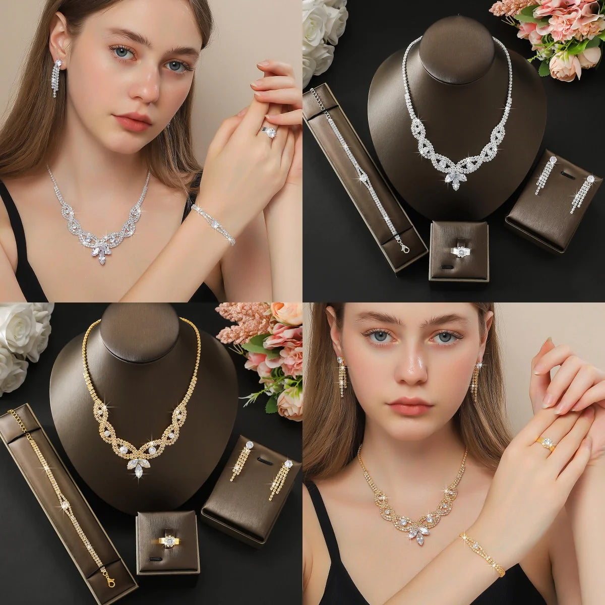Elegant, exquisite, exaggerated necklace, earring, bracelet, ring, jewelry set, bridal and red carpet event styling accessories