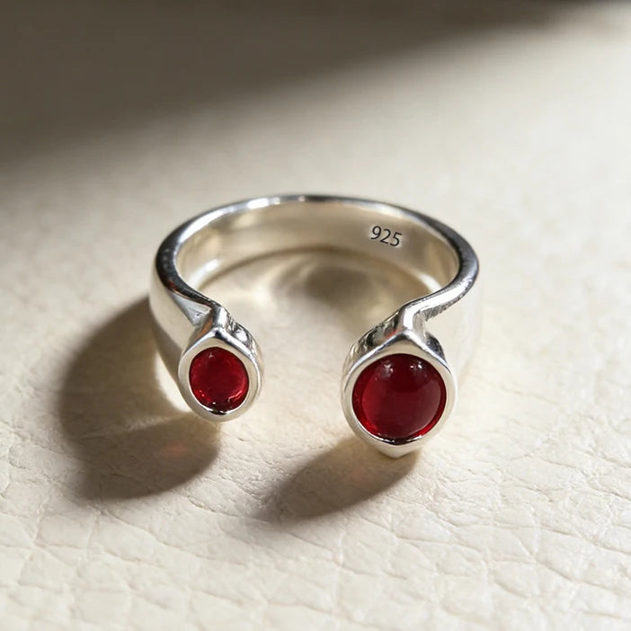 925 Sterling Silver Rings for Women Couple Minimalist Handmade Red Zirocon Ring Fine Jewelry Gift Prevent Allergy