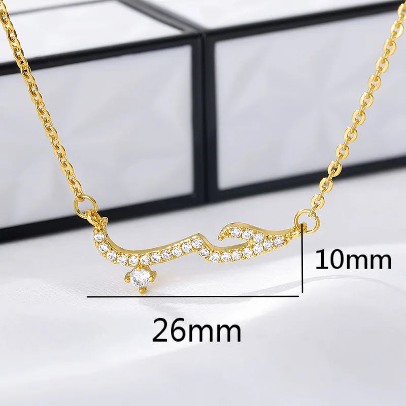 Luxury Shiny Crystal Arabic Love Pendant Necklace For Women Stainless Steel Chain Fashion Vintage Necklace Jewelry Couple Gifts