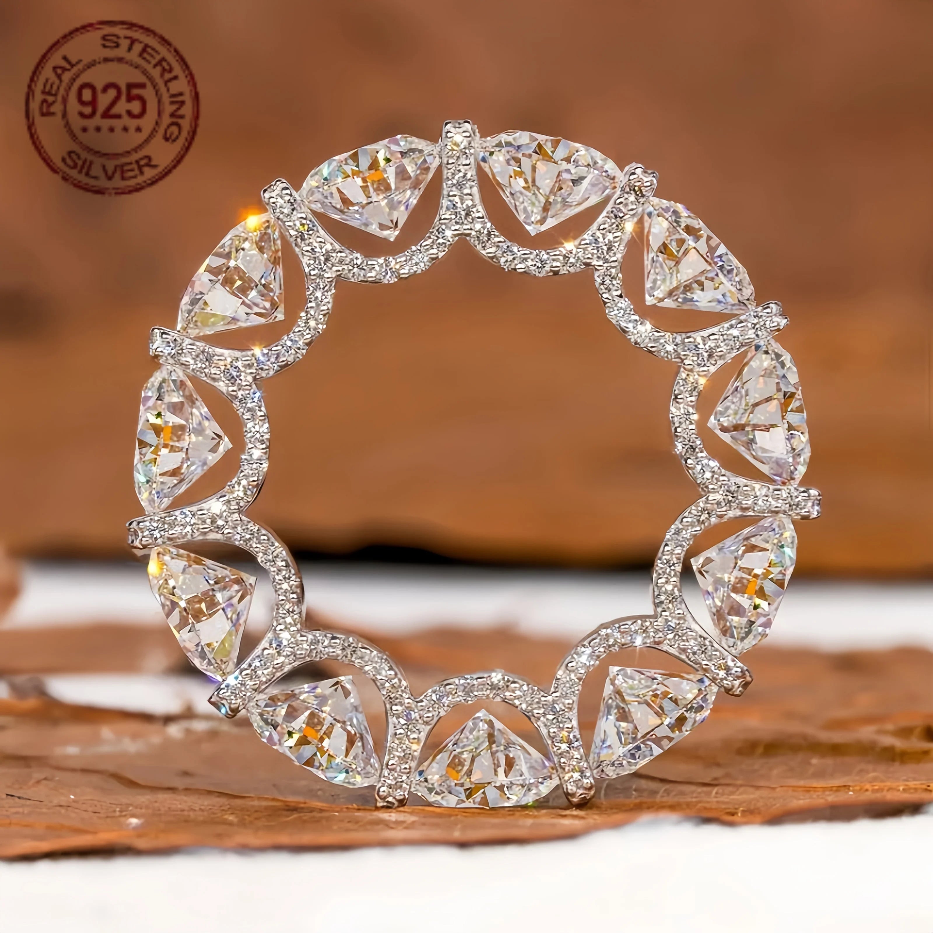 Luxury 925 Silver Rings For Women 6.50MM Round Lab Grown Diamond Zircon Wedding Band U Prong Micro Pave Full Eternity Jewelry Main image