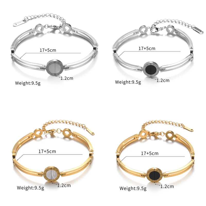 Fashion Bracelet For Women Black Acrylic Stainless Steel Couple Bracelet Carved Roman Numerals Girl Gift Hot Sale