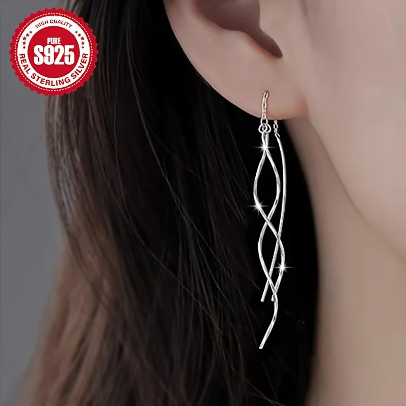 Elegant Crossed Wave S925 Silver Earrings for Women Suitable for Daily Commuting And Various Occasions Gift Essential Secondary image