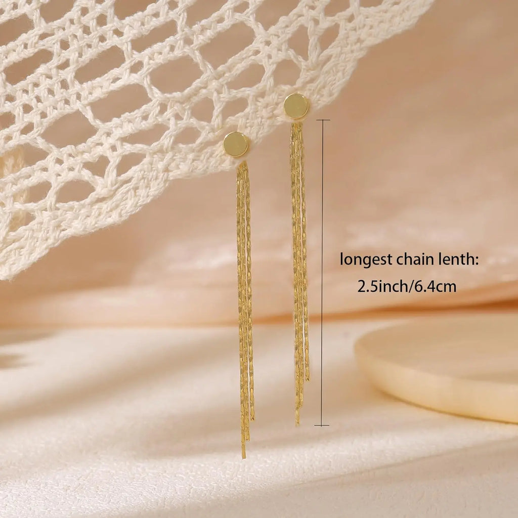 Gold Earrings for Women, 14K Dangle Earrings for Women Trend, Hypoallergenic Long Tassel Drop Chain Delicate Elegant Earrings