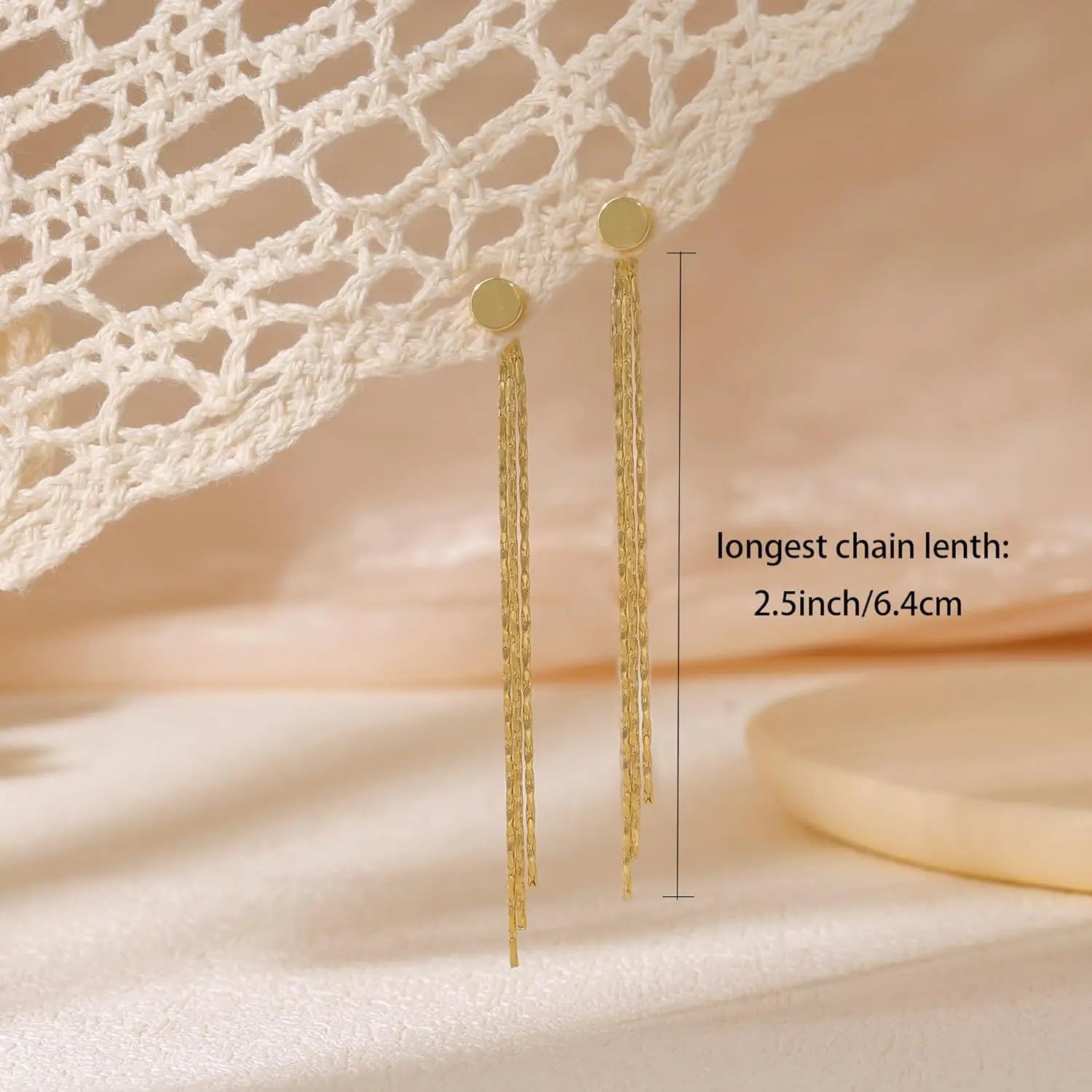 Gold Earrings for Women, 14K Dangle Earrings for Women Trend, Hypoallergenic Long Tassel Drop Chain Delicate Elegant Earrings
