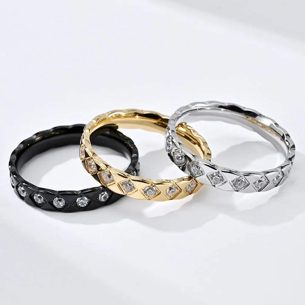 Stainless Steel Rings for Women Elegant Shinnying Zircon Charming Simple Stacking Rhombus Engagement Wedding Jewelry Lover Gifts Main image