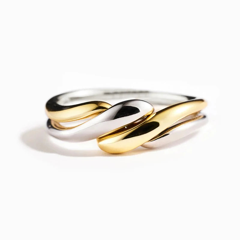Huitan Trendy Two Tone Twist Finger Ring for Women Modern Fashion Female Metal Rings Daily Wear Versatile Accessories Jewelry Main image