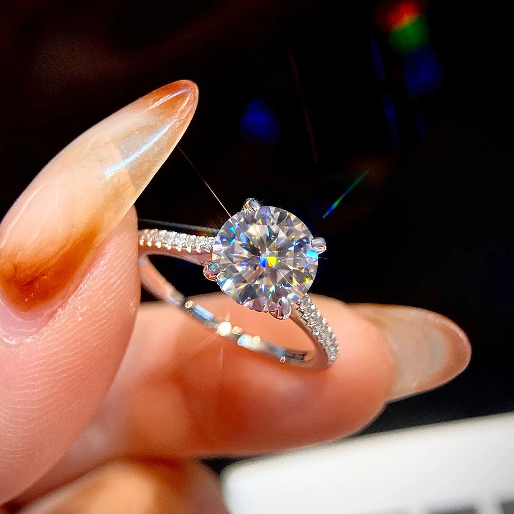GRA Real 925 Sterling Silver Gorgeous Shiny 2 Carat Zircon Round Ring for Women Engagement Luxury High Quality Fine Jewelry