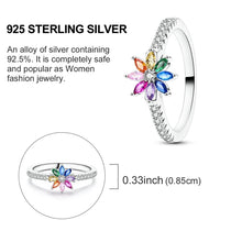 Original 925 Sterling Silver Rings Hope Rainbow Zircon Flower Rings For Women Girls Jewelry Birthday Anniversary Gifts
