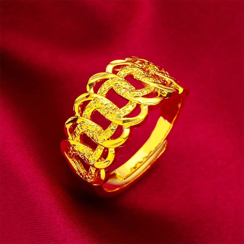 Women's Woven Pattern Gold Tone Open Adjustable Ring Fashion Jewelry For Daily Wear Party Date Gift 5 Optional Styles For Female