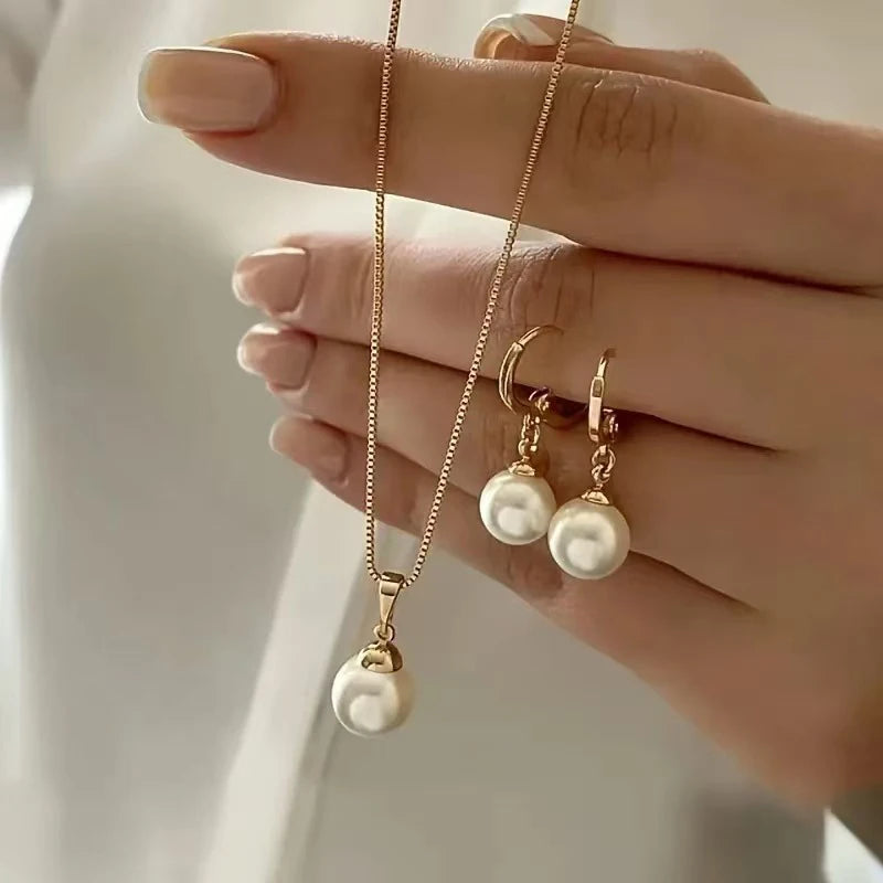 '2 Pieces Of Round Pearl Jewelry Set, Earrings, Pendants, Necklaces, Ladies' Exquisite And Fashionable Wedding Jewelry Set,Gifts
