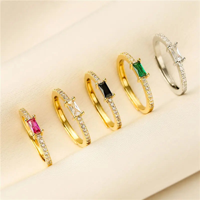Simple Rectangle Ring For Women Female Cute Finger Rings Birthday Gift For Girlfriend Fashion Zircon Stone Jewelry