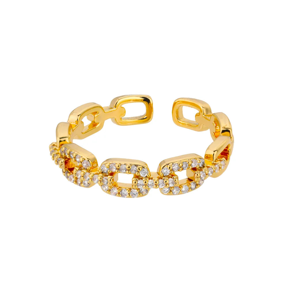 Zircon Round Rings For Women Punk Rock Chain Round Open Adjusted Stainless Steel Ring Accessories Jewelry Gift Bijoux Femme
