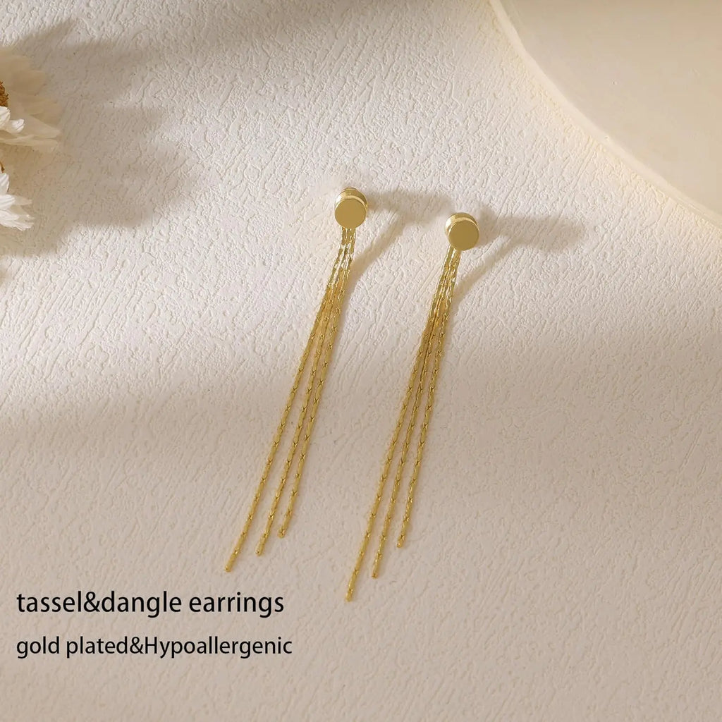 Gold Earrings for Women, 14K Dangle Earrings for Women Trend, Hypoallergenic Long Tassel Drop Chain Delicate Elegant Earrings
