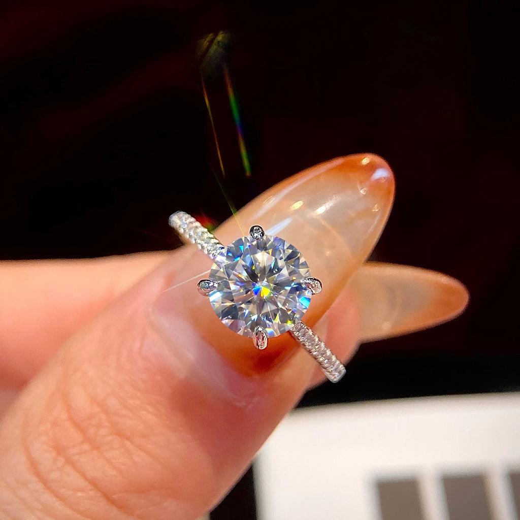 GRA Real 925 Sterling Silver Gorgeous Shiny 2 Carat Zircon Round Ring for Women Engagement Luxury High Quality Fine Jewelry