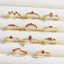 Rose Red Zircon Rings For Women Minimalism 18K Gold Plated Finger Dainty Jewelry Valentine Gifts For Girlfriend anillos mujer