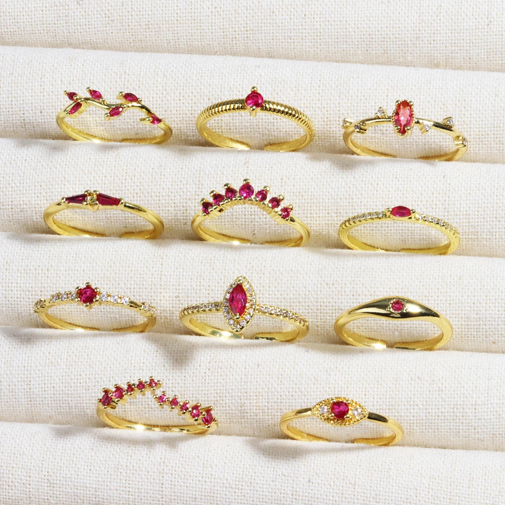 Rose Red Zircon Rings For Women Minimalism 18K Gold Plated Finger Dainty Jewelry Valentine Gifts For Girlfriend anillos mujer