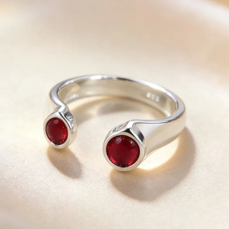 925 Sterling Silver Rings for Women Couple Minimalist Handmade Red Zirocon Ring Fine Jewelry Gift Prevent Allergy