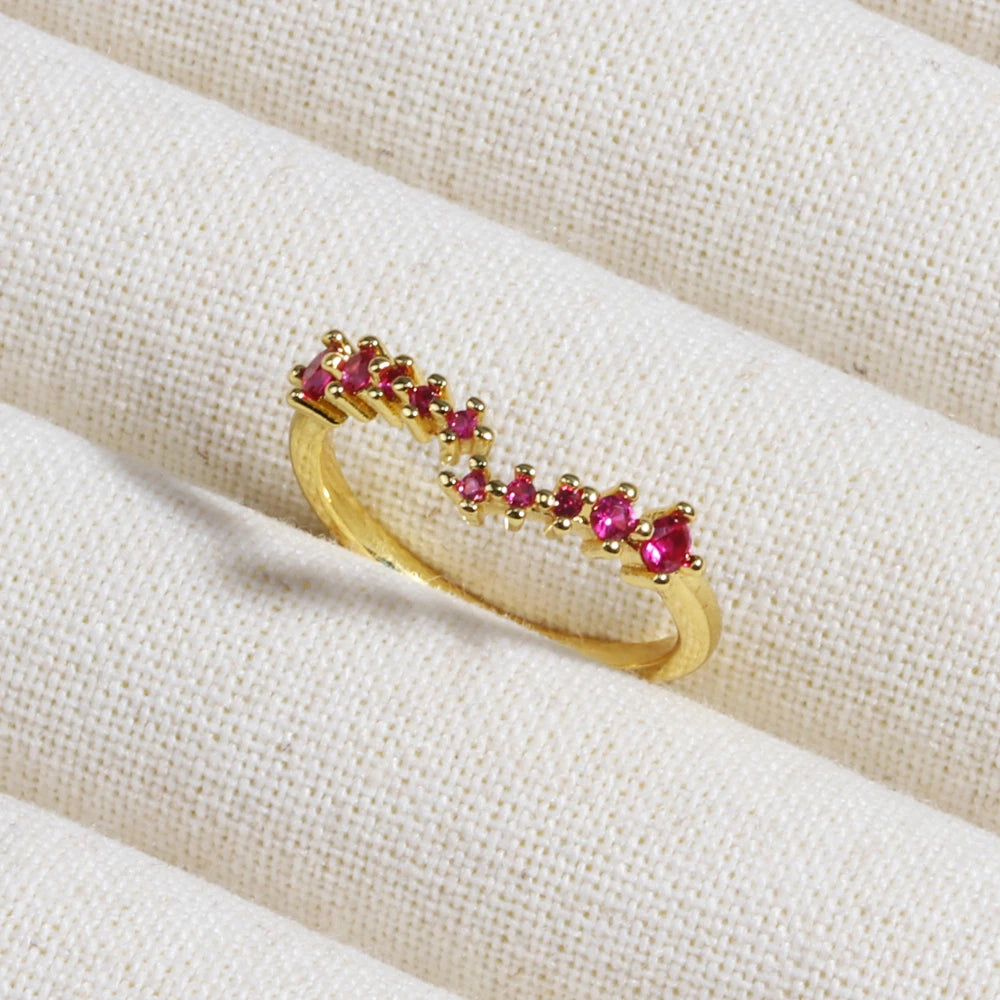 Rose Red Zircon Rings For Women Minimalism 18K Gold Plated Finger Dainty Jewelry Valentine Gifts For Girlfriend anillos mujer