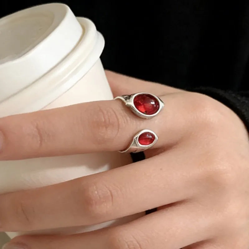 925 Sterling Silver Rings for Women Couple Minimalist Handmade Red Zirocon Ring Fine Jewelry Gift Prevent Allergy