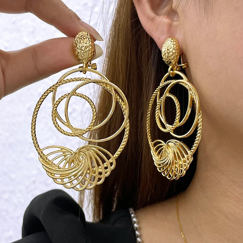 Earrings For Women Luxury  Hollow Out Drop Earrings Wedding Party Gift Women Accessories Daily Wear 2PCS Set Main image