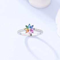 Original 925 Sterling Silver Rings Hope Rainbow Zircon Flower Rings For Women Girls Jewelry Birthday Anniversary Gifts