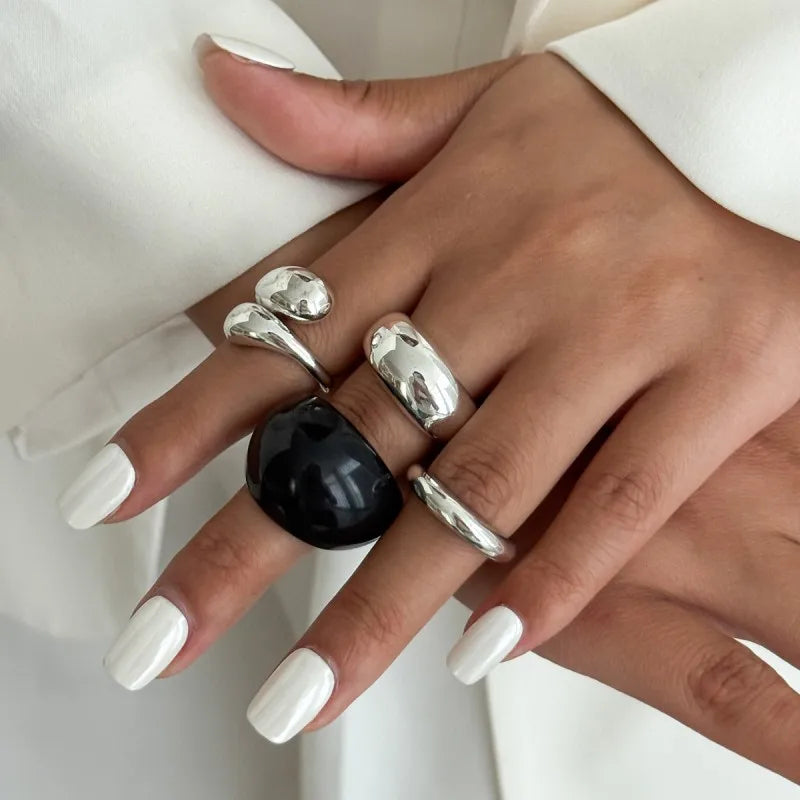 Fashion 6Pcs/Set Smooth Metal Opened Rings for Women Punk Personality Irregular Gold Silver Color Finger Rings Female Jewelry Secondary image