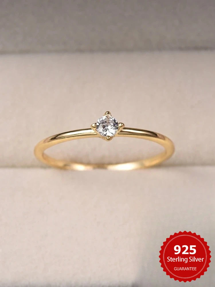 925 Sterling Silver Zircon Simple Round Rings for Women Gift Original Wedding Ring High Quality Gold Color Fine Jewelry Main image