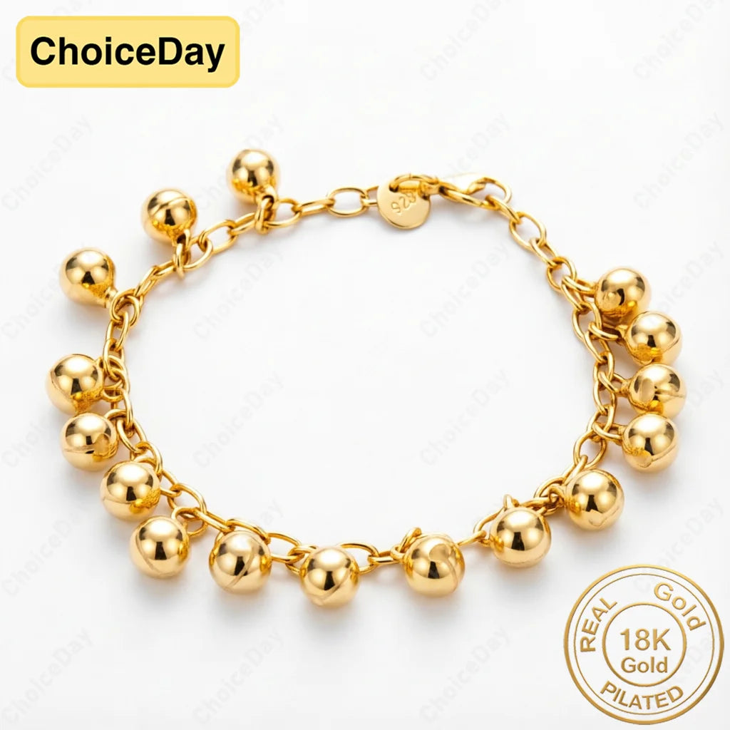 18K Gold Plated Delicate Glossy Beaded Bracelet for Women, Fashionable Gift, Jewelry, Wedding Party Accessories Main image