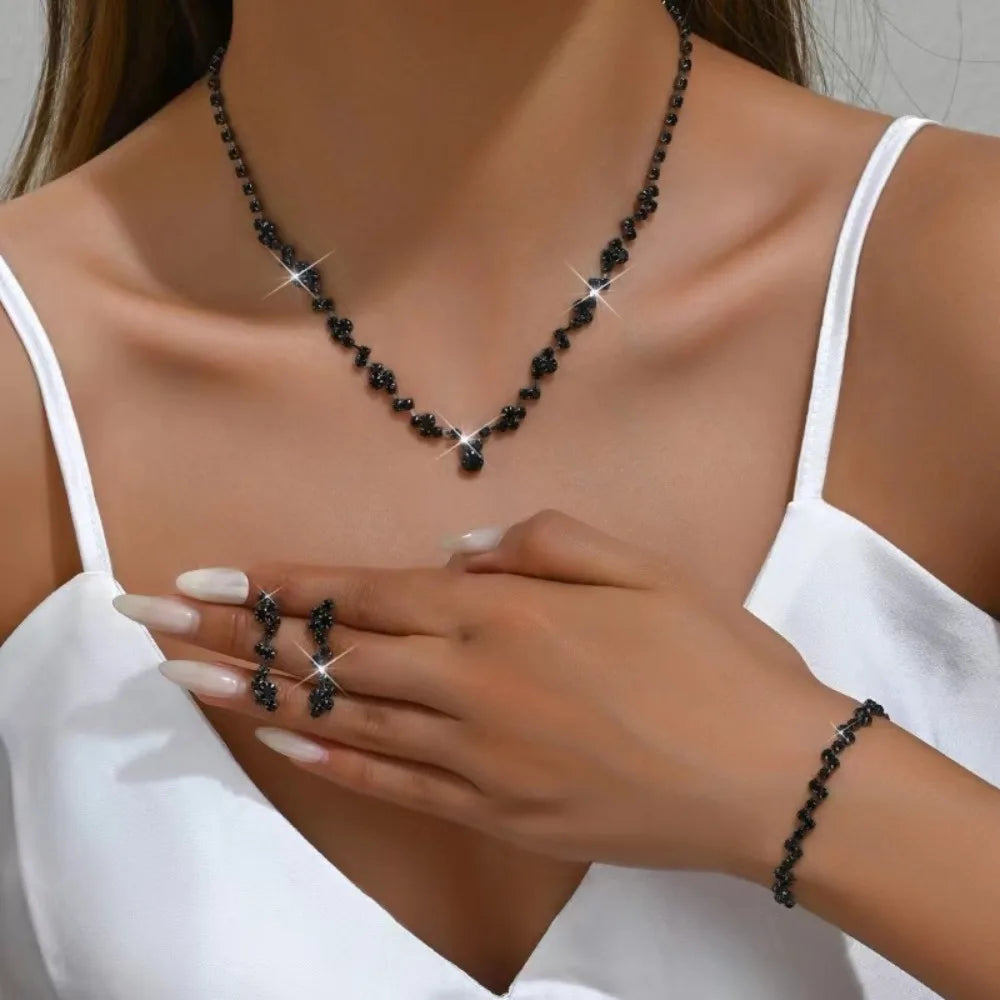 Bridal Shining Crystal Jewelry Set Rhinestone Exquisite Earrings Bracelet Luxury Necklace Women