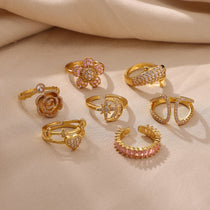 Pink Romantic Rose Rings For Women Elegant Fashion Full Zircon Flower Anillos Gold Color Jewelry Valentine's Day Wife Mama Gift