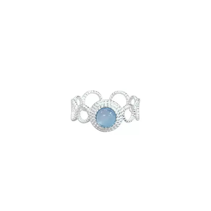 925 Sterling Silver Rings For Women Elegant Jewelry Blue Zircon Lace Open Accessories Engagement Jewellery Allergy