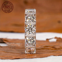 Luxury 925 Silver Rings For Women 6.50MM Round Lab Grown Diamond Zircon Wedding Band U Prong Micro Pave Full Eternity Jewelry