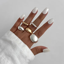 Fashion 6Pcs/Set Smooth Metal Opened Rings for Women Punk Personality Irregular Gold Silver Color Finger Rings Female Jewelry