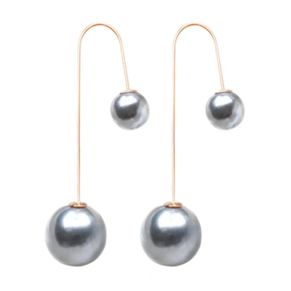 Fashion Earrings for Women U-Shaped Double Sided Faux Pearl Gold Plated Ear Dangle Jewelry