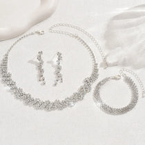 Alloy Rhinestone Jewelry Set Irregular Silver Necklace Bracelet Earrings Ring Sparkling Shiny Rhinestone Bridal Jewelry Set
