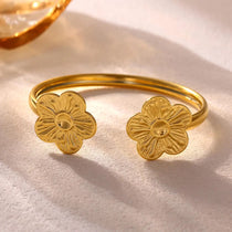 2026 Elegant Cuff Bracelet For Women Double Flower Fashion Bangles Gold Color Stainless Steel Jewelry Summer Waterproof Her Gift
