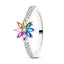 Original 925 Sterling Silver Rings Hope Rainbow Zircon Flower Rings For Women Girls Jewelry Birthday Anniversary Gifts