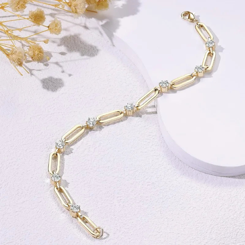 Gold Bracelets for Women Dainty 14K Gold Plated  Cubic Zirconia Paperclip Chain Bracelet Trendy Jewelry