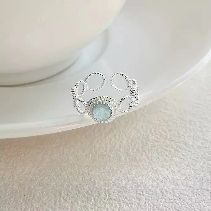 925 Sterling Silver Rings For Women Elegant Jewelry Blue Zircon Lace Open Accessories Engagement Jewellery Allergy