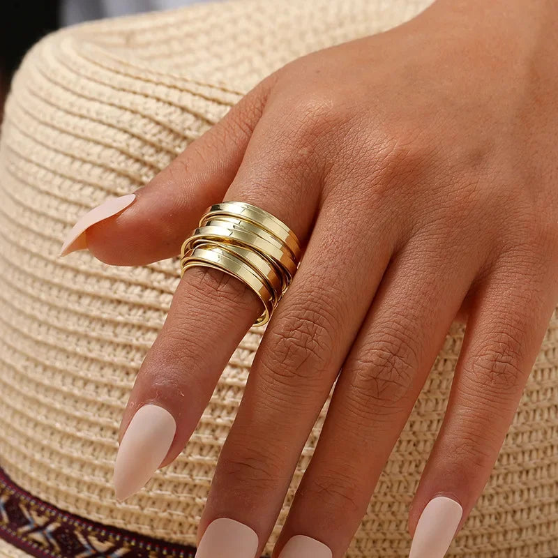 Multi Layer Wide Ring for Women Minimalist Medium-Sized Rings