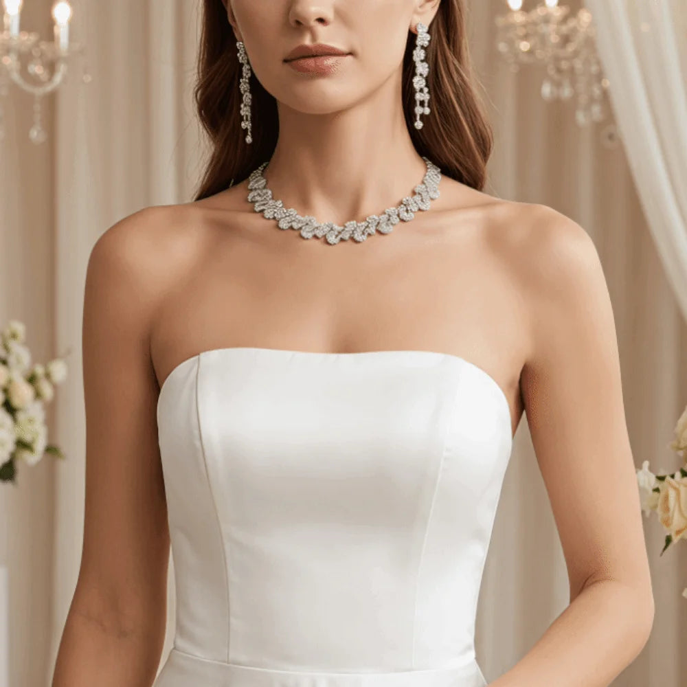 Alloy Rhinestone Jewelry Set Irregular Silver Necklace Bracelet Earrings Ring Sparkling Shiny Rhinestone Bridal Jewelry Set