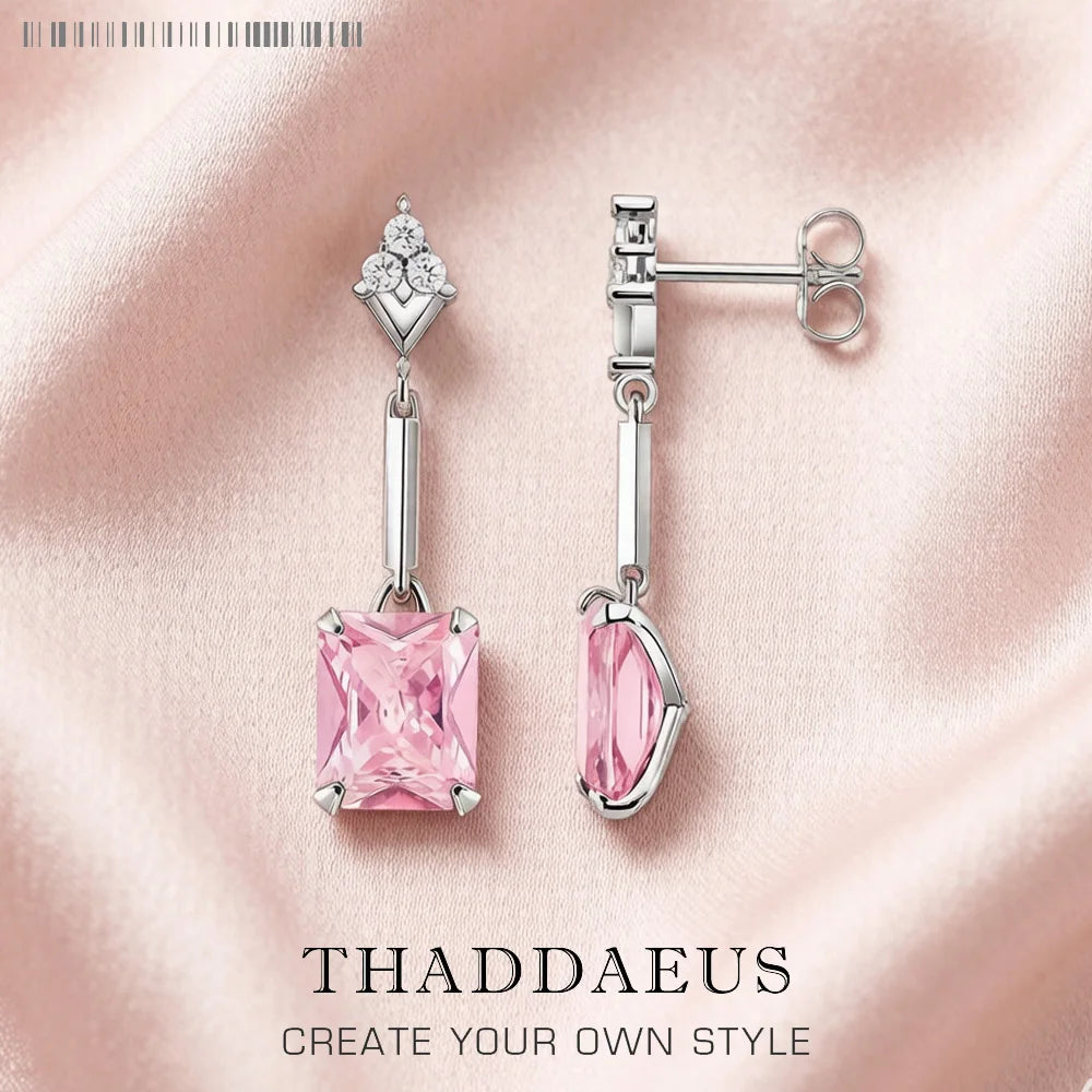 Drop Earrings Pink Stones Stylishly Jewelry For Women Brand New Sterling Silver 925 Trendy Gift Main image