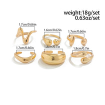Fashion 6Pcs/Set Smooth Metal Opened Rings for Women Punk Personality Irregular Gold Silver Color Finger Rings Female Jewelry