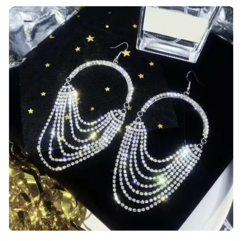 Earrings for women crystal oorbellen hangers statement chain pendientes largos ear circle tassel trendy geometric Euro-American