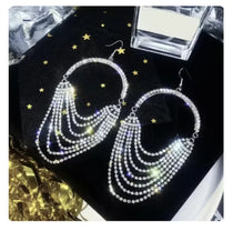 Earrings for women crystal oorbellen hangers statement chain pendientes largos ear circle tassel trendy geometric Euro-American