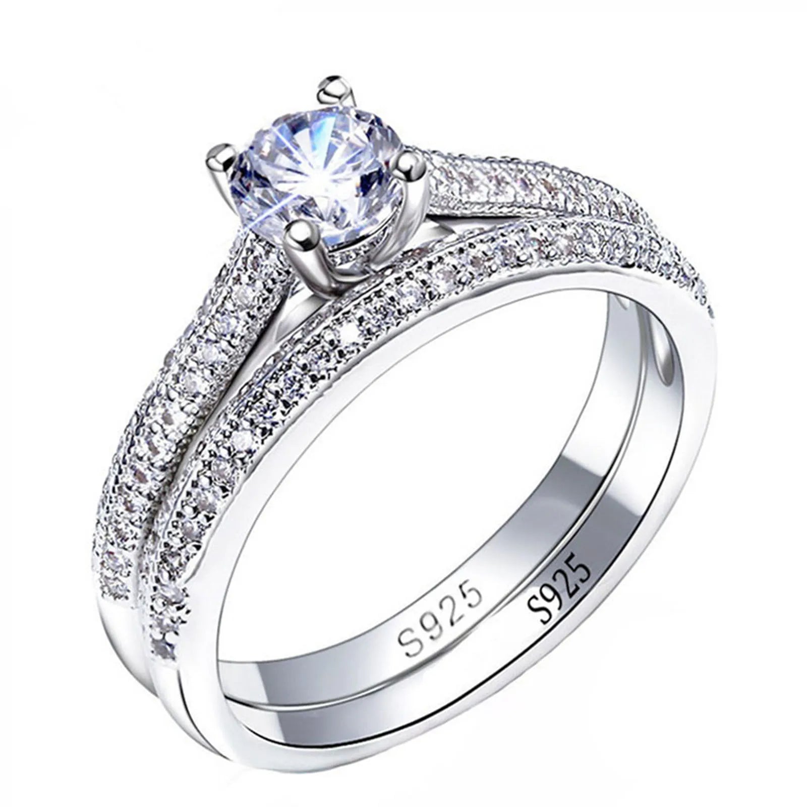 1 pair Vintage Halo 925 Sterling Silver Wedding Ring Set For Women Lady Anniversary Gift Jewelry Bulk Sell Main image