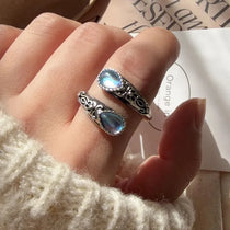 925 Sterling Silver Rings For Women Geometric Fine Jewelry Finger Adjustable Vintage BLue Stone Ring For Party Birthday Gift